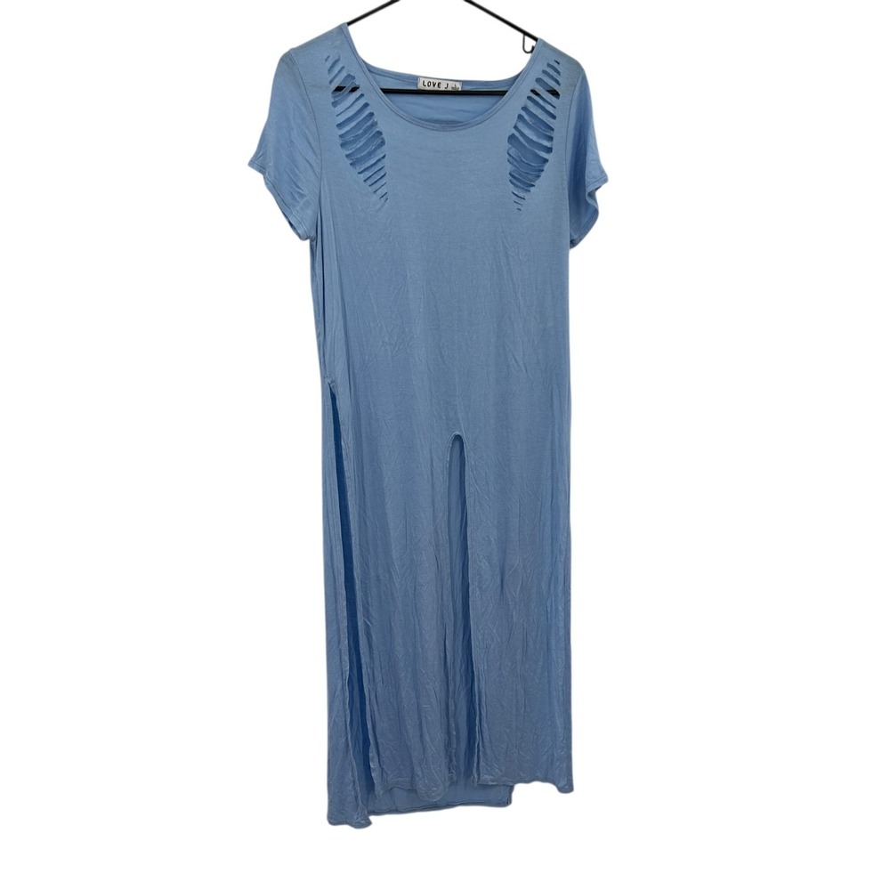 Distressed Cutout Maxi Dress L Blue‎ Grunge Edgy Casual Slashed Streetwear